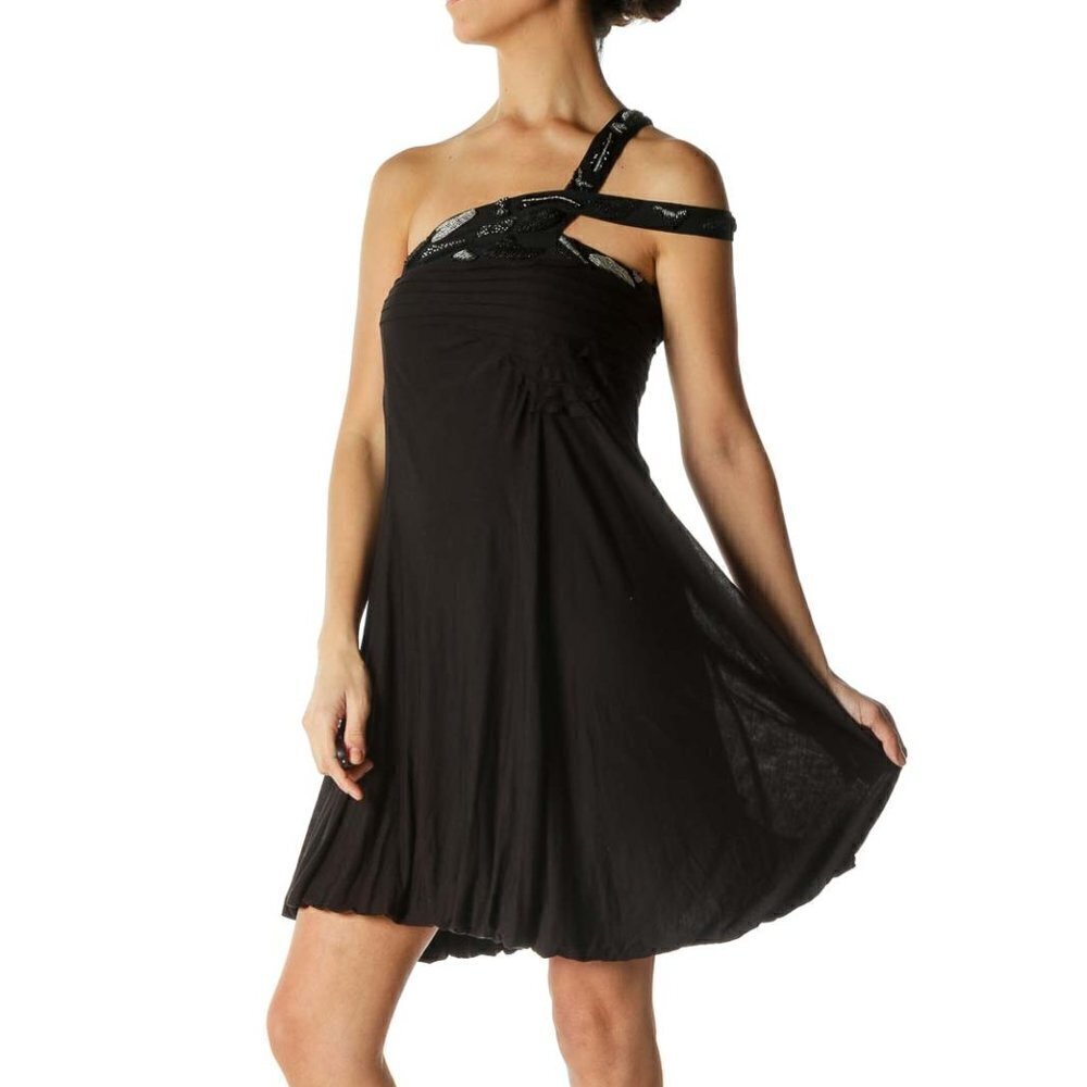 MaxAzria Black Embellished Neckline Dress - Picture 1 of 3